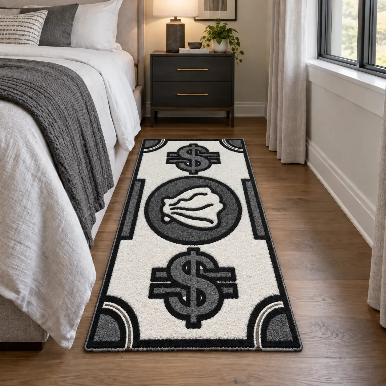 Dollar Bill Shaped Floor Mat, Black White Flannel Money Rug For Bedroom Entryway Living Room, Non Slip Novelty Home Decor Gift