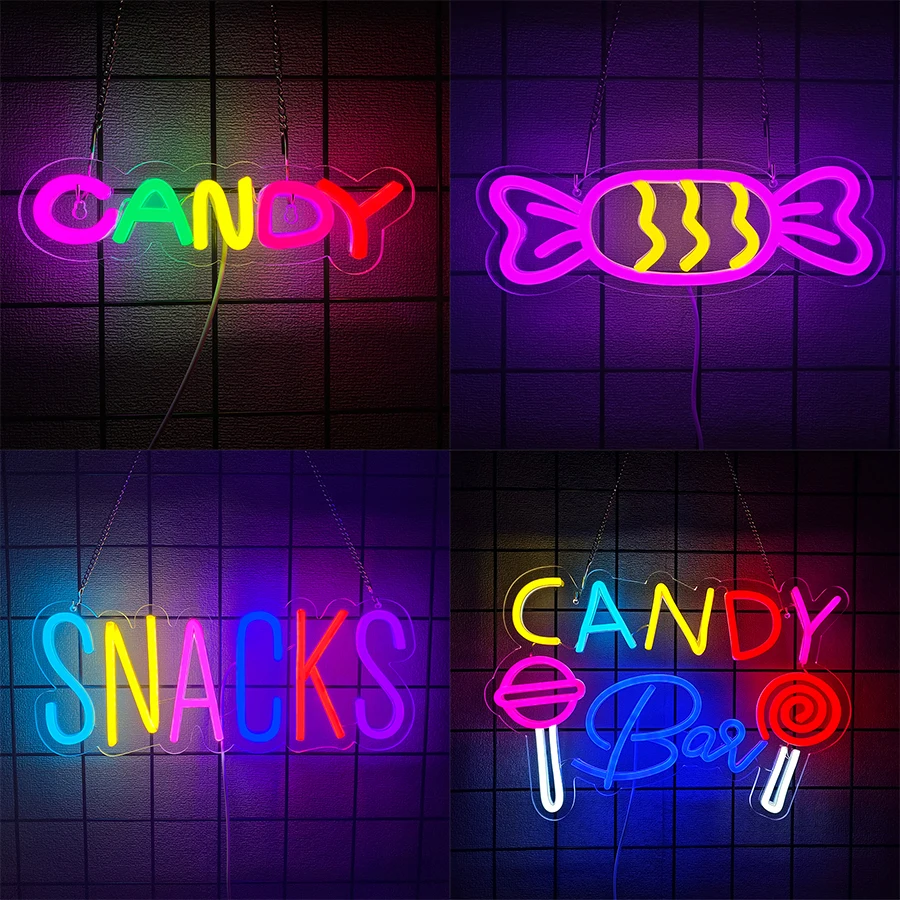 

Светодиодная неоновая вывеска Candy, красочная значок конфет, используется для декора комнат, дома, магазинов, офисов и вечеринок по случаю дня рождения, питание от USB.