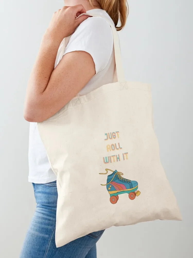 roller skates just roll with it Tote Bag large size bags Gift bag tote bag women