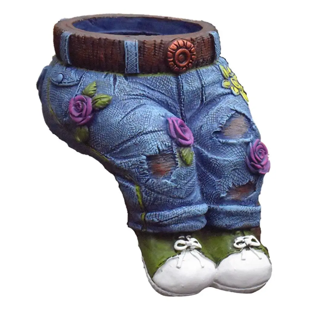 Small Jeans Sculpture Resin Denim Pants Succulent Plants Holder Unusual Flowerpot Garden Art Craft Decoration