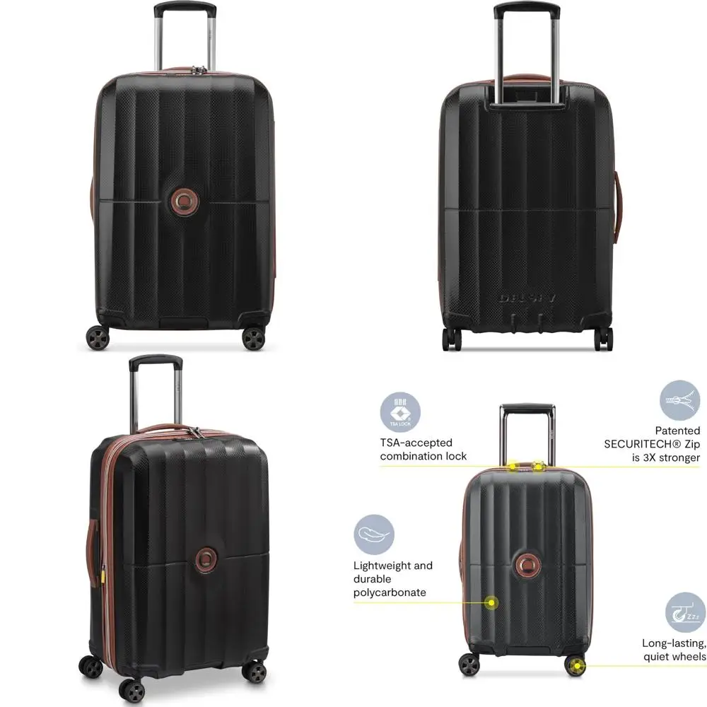 Medium 24 Inch Expandable Hardside Spinner Luggage with Checked Pattern in Black for Paris Travel