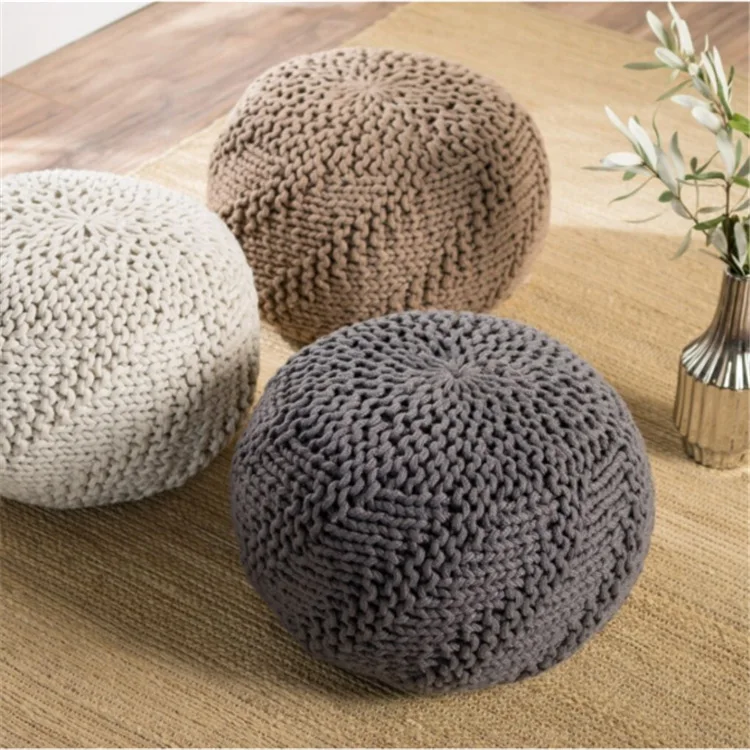 INS Leisure Home 5 Mm Thick Cotton Thread Hand-woven Geometric Texture Circular Pier for Living Room Balcony Futon Footstool