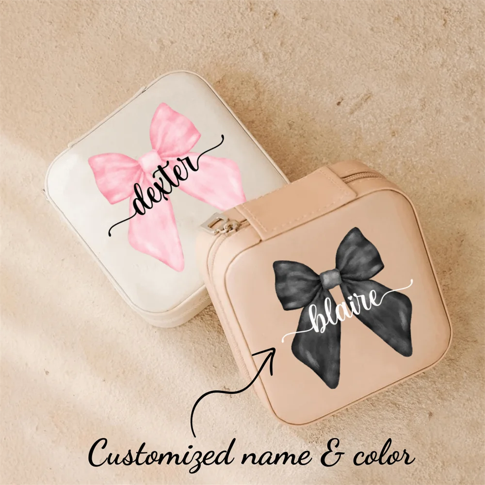 1 Stück Personalisierte Schmuckbox mit Namen, Rosa-Schwarze Schleife, Aufbewahrungsbox, Geburtstagsgeschenk, Partydekoration, Maßgefertigte Schmuckschatulle