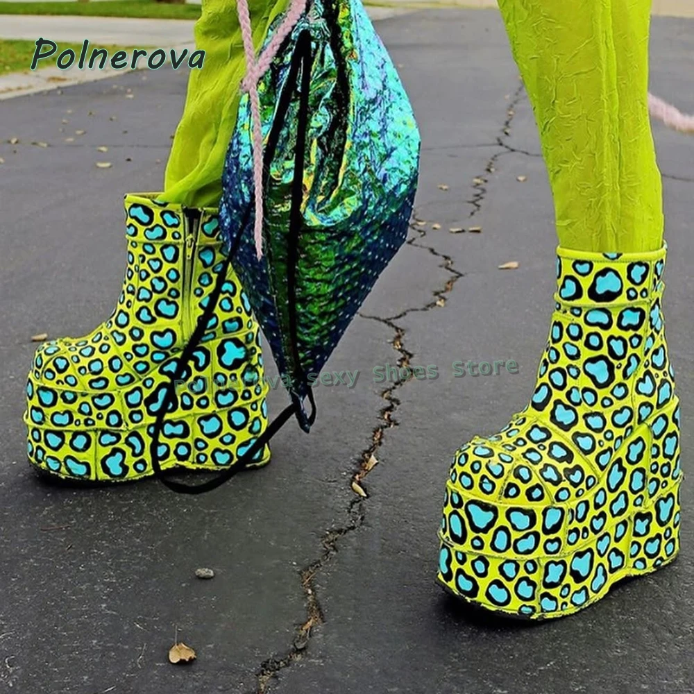 

Circles Platform Colorful Fashion Boots Round Toe Thick Sole Pull On Mixed Colors Patchwork Women Knee High Boots Street Style