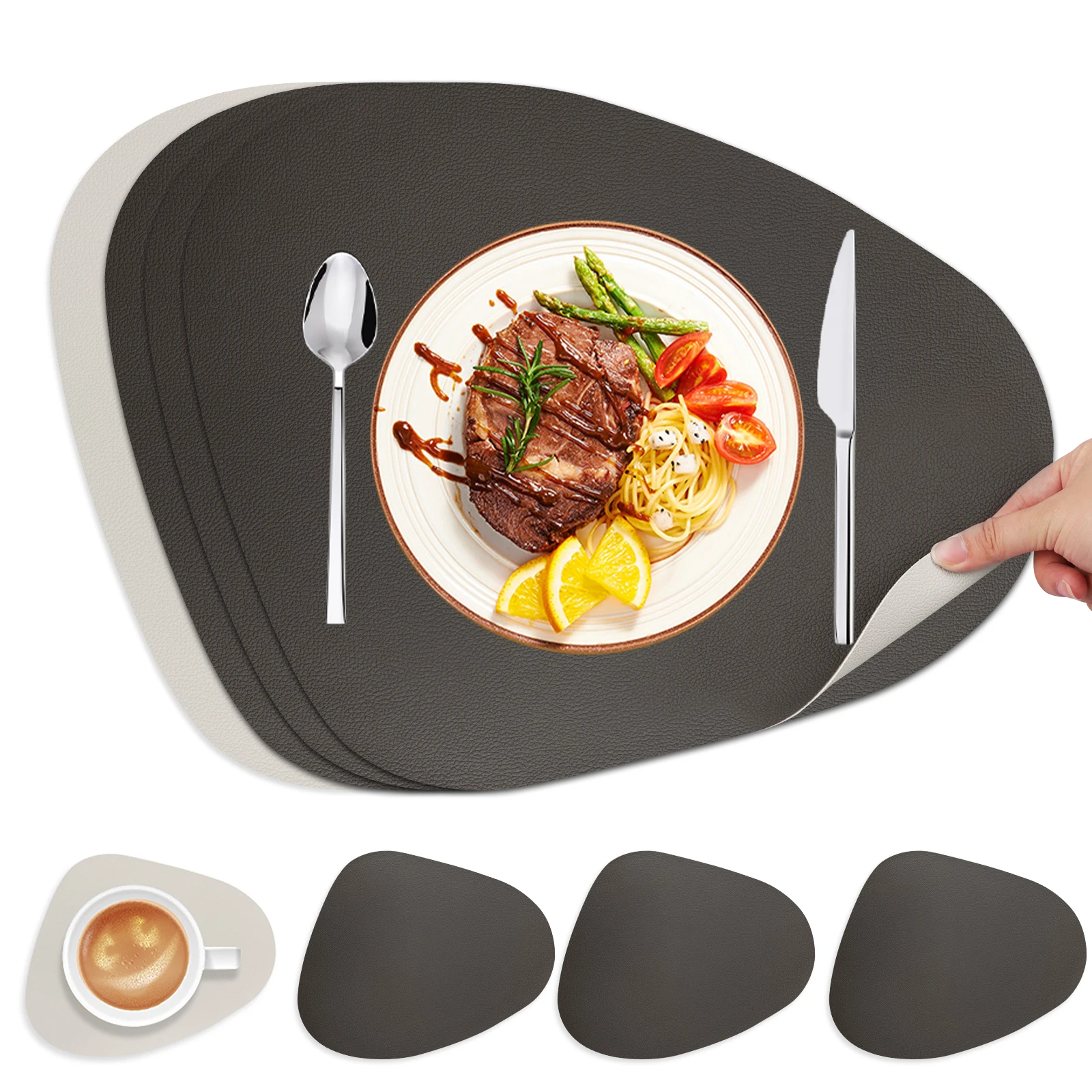 Wasserdichte doppelseitige PU-Tischsets und Untersetzer, Tischsets aus Leder für die Küche, Kaffeematten, rutschfeste, waschbare Tischsets, Tischdekoration