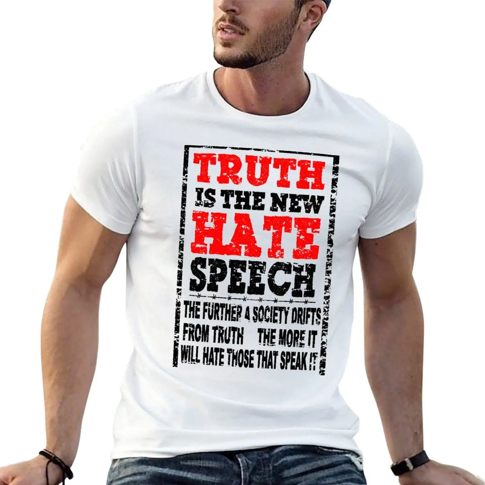 T-shirt à manches courtes grande taille avec citation d'Orwell : « La vérité est la nouvelle parole de haine»