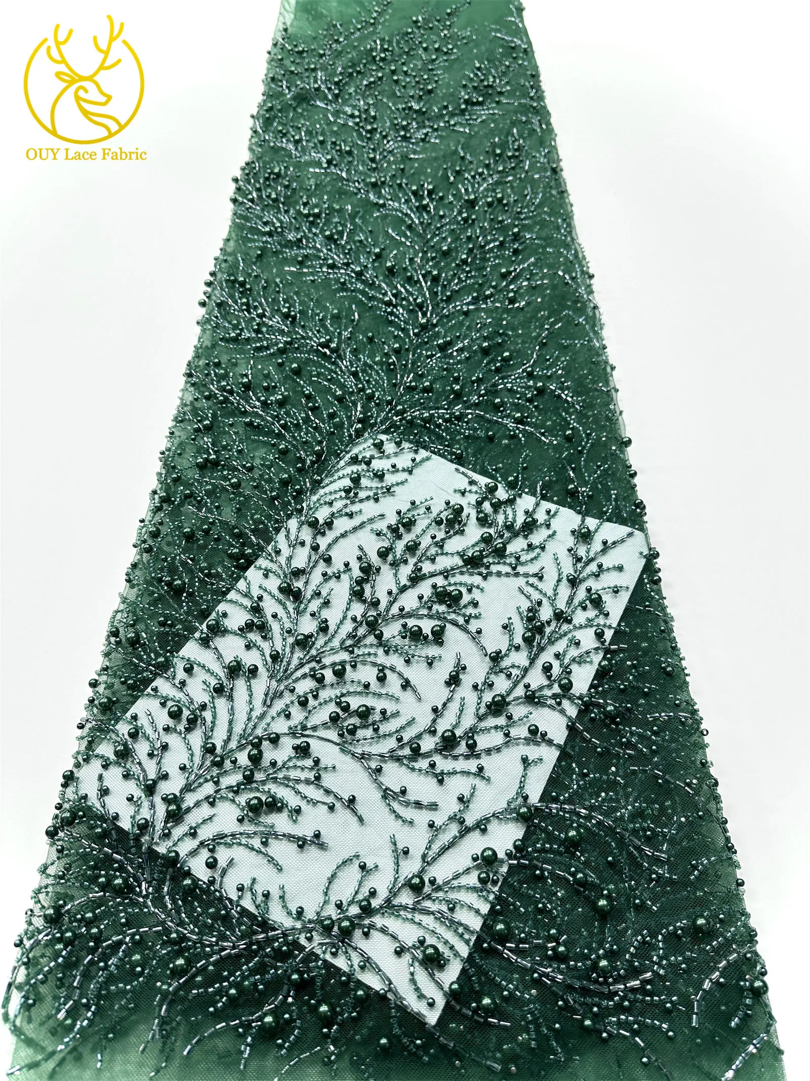 オレンジ色のアフリカの新郎用ビーズ付きレース生地2025高品質高級フランスナイジェリアスパンコールレース生地、パーティーウェディング用5ヤード