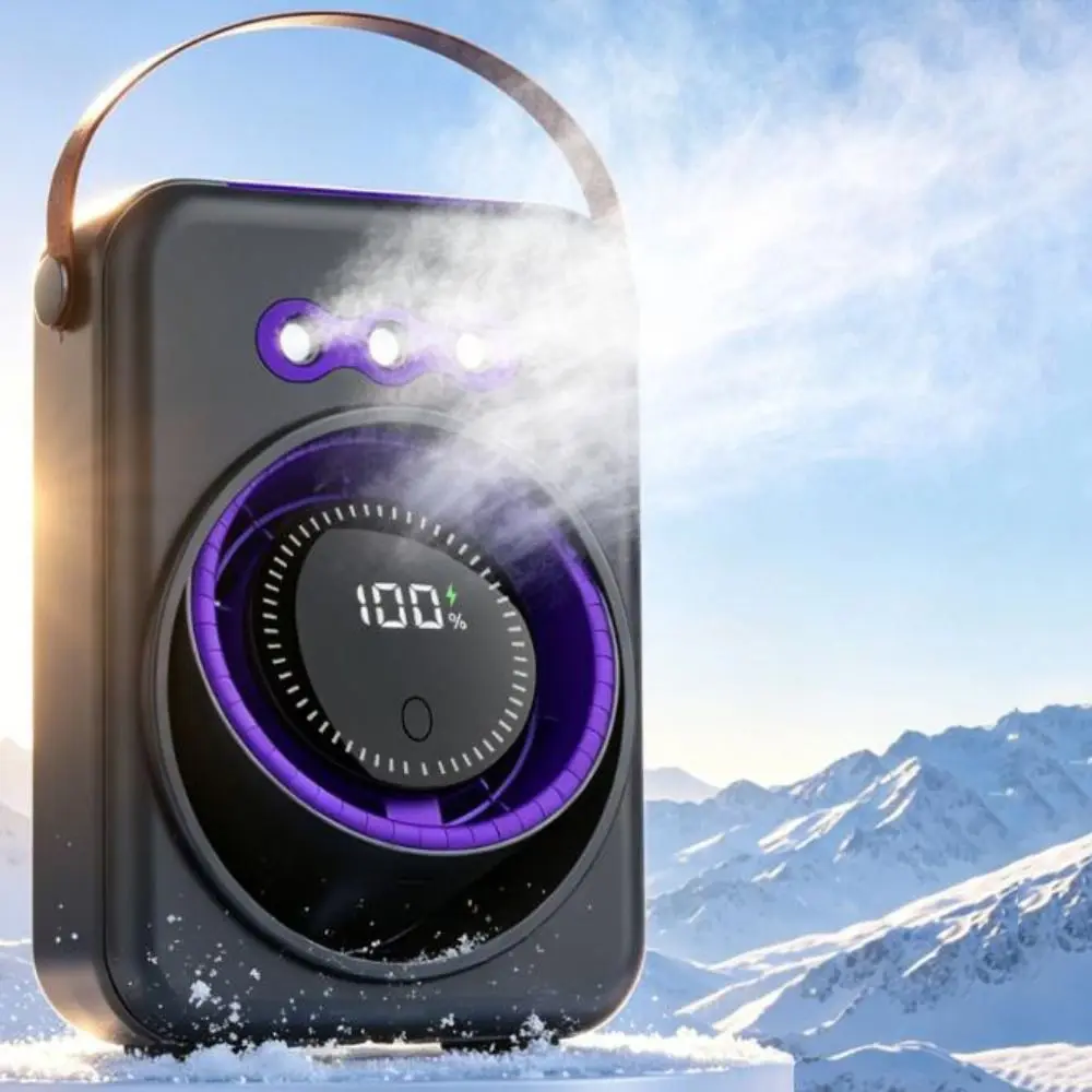 Triple-Hole Desktop Humidifying Fan Digital Display 100-Speed Adjustment Mini Air Cooler Rechargeable with Handle