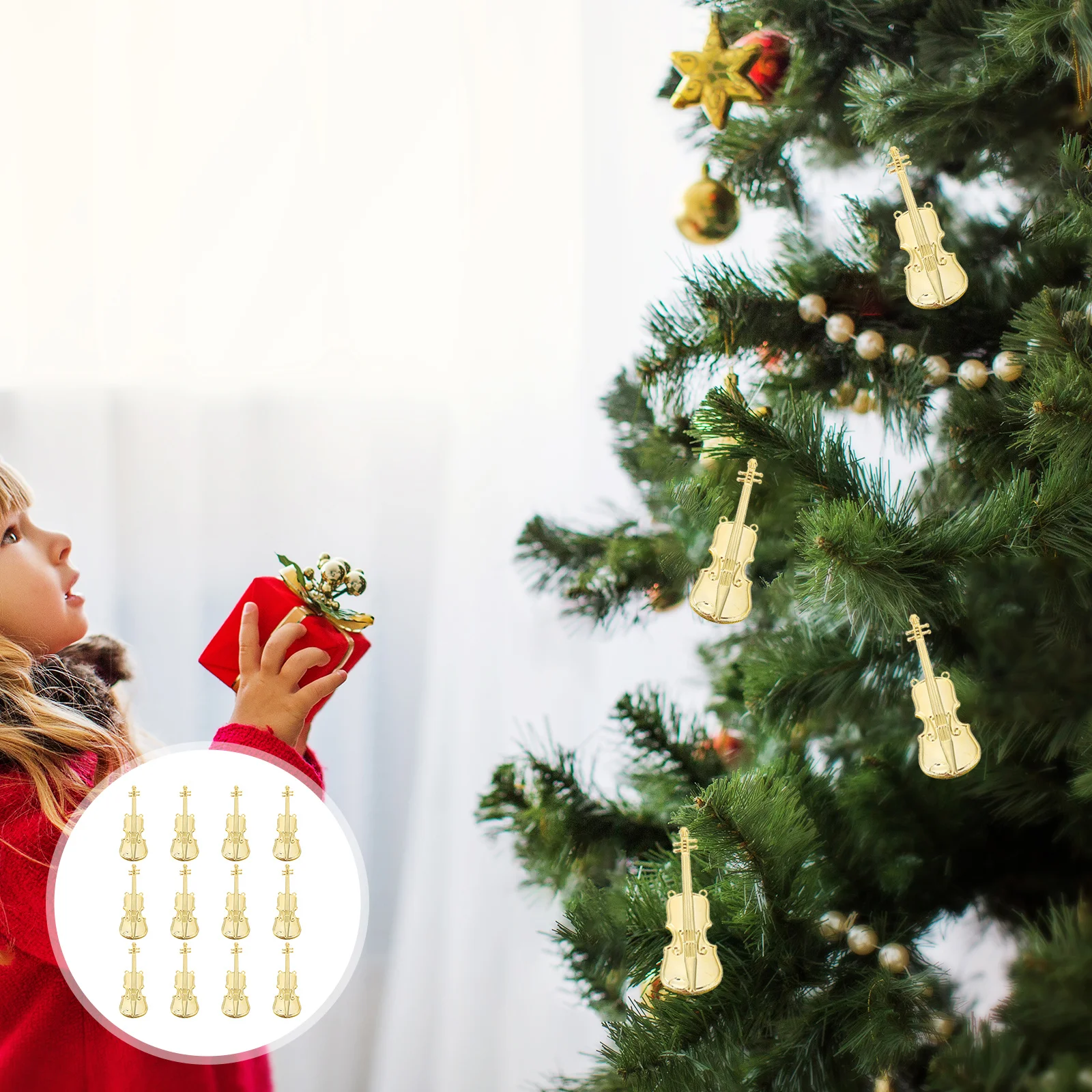 Modello di strumento musicale Decorazioni per l'albero di Natale Ornamenti Ciondolo per festival Regali per le vacanze Mini chitarra acustica