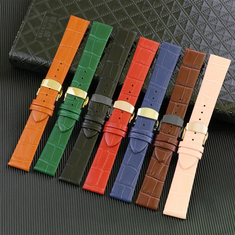 *Real Animal Skin *Watch strap  Automatic Butterfly Buckle Full Grain Leather Bracelet Accessories Top Quality Watch Strap