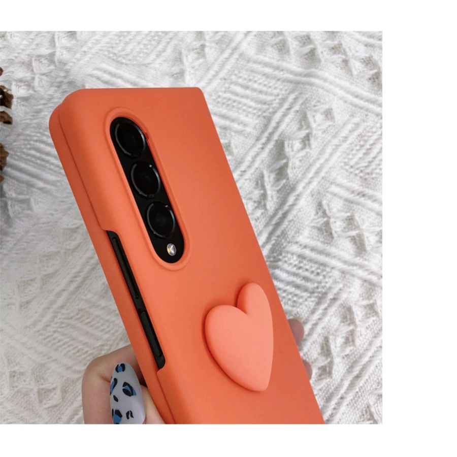 3D Love Orange PC Case With  Amber Bracelet Chain For Samsung Galaxy Z Fold 5 4  3 5G