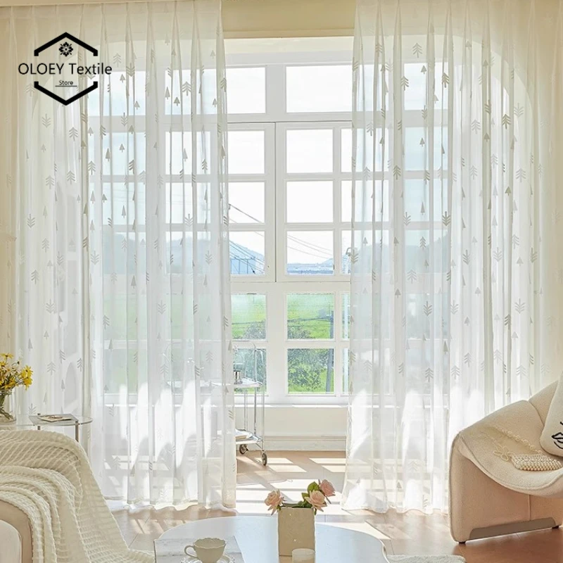 

Cream French Style Curtains 3D Embossed Gauze Romantic Dreamy Sheer for Bedroom Living Room Balcony Light Blocking Window Tulle