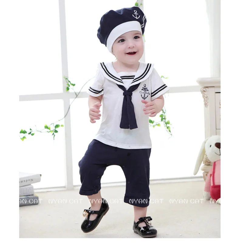 Umorden bebê recém-nascido meninos marinho marinheiro traje macacão para criança infantil curto verão halloween festa de aniversário fantasia outfit o