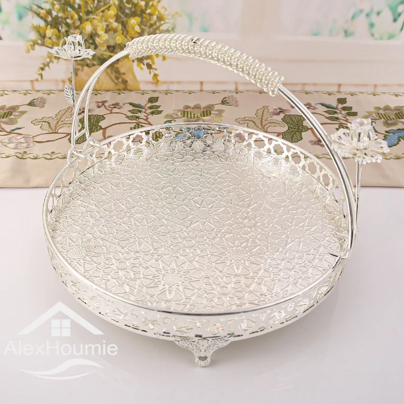 

Fruit Tray Round StorageBasket Tray with Bread Fruit Cake Food Plate Serving Tray for Home Gold Vintage Fruit Plate Pastry