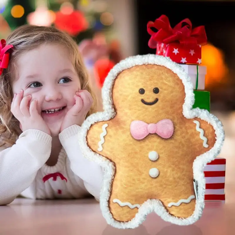 Cute Plush Pillow Cute Gingerbread Man Stuffed Doll Throw Pillow Creative Christmas Deco Soft Plush Kids Pillow For Sofa &