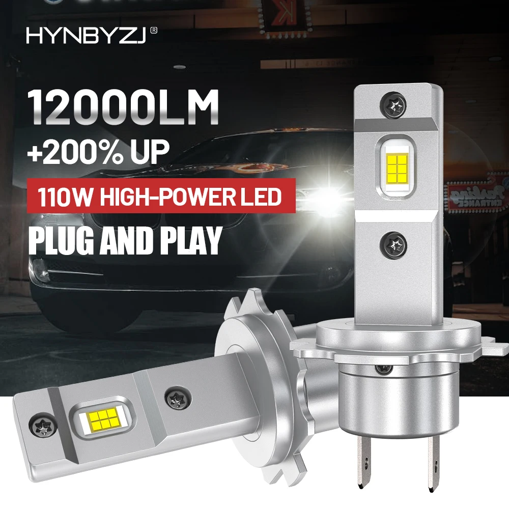 

HYNBYZJ 2Pcs 110W Turbo H7 LED lights Bulbs 12000LM 1:1 Size Mini Wireless Car LED Headlight Bulbs 6000K White 12V Headlamp