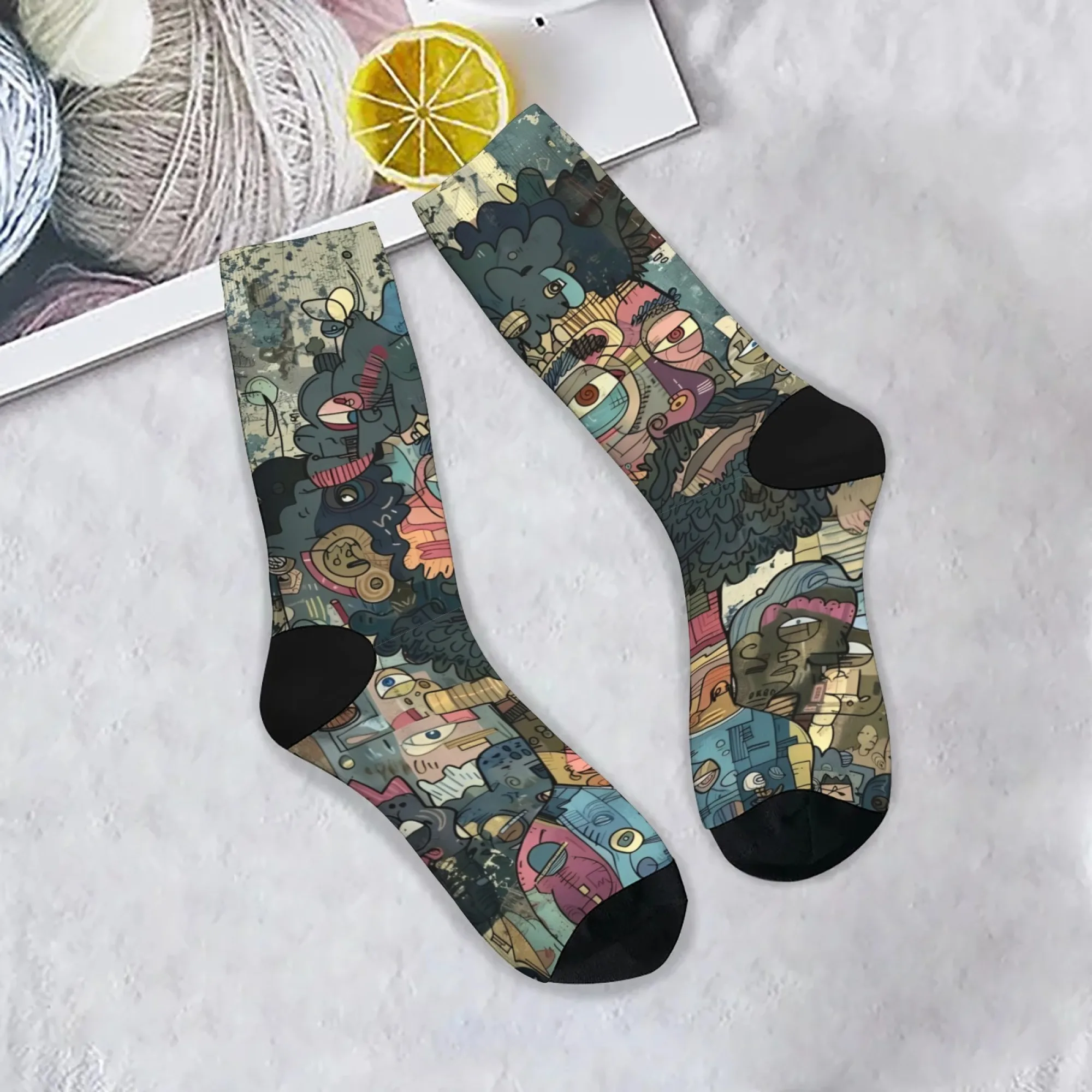 

Рисунок абстрактное искусство, новинка, мужские носки, удобные дышащие нескользящие носки, трендовые носки в стиле ретро, сумасшедшие уличные носки в стиле хип-хоп