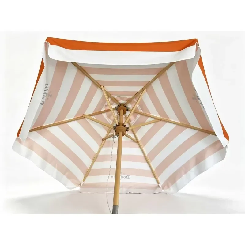 Modern outdoor UV-proof beach umbrella 6 umbrella bones wooden frame environmentally friendly foldable waterproof parasol