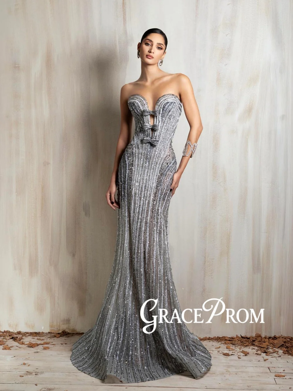

Heavy Beaded Mermaid Evening Dress Luxurious Bow Floor-length Wedding Party Gown New Customized Captivating Red Carpet Gowns