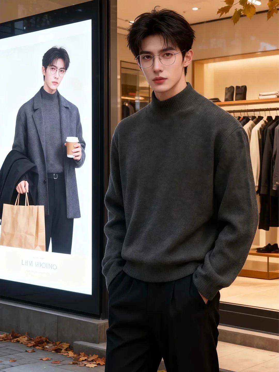 

Men's f High Collar Knitwear Faionable Casual Sle Inner Wear Soft Loose Fit Long Sve Winter Sweater