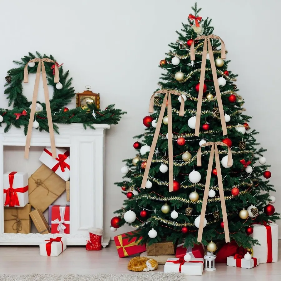 12 lazos navideños de satén de 24.0 x 12.0 in, lazo grande para corona de árbol de Navidad, boda en casa y decoraciones interiores y exteriores