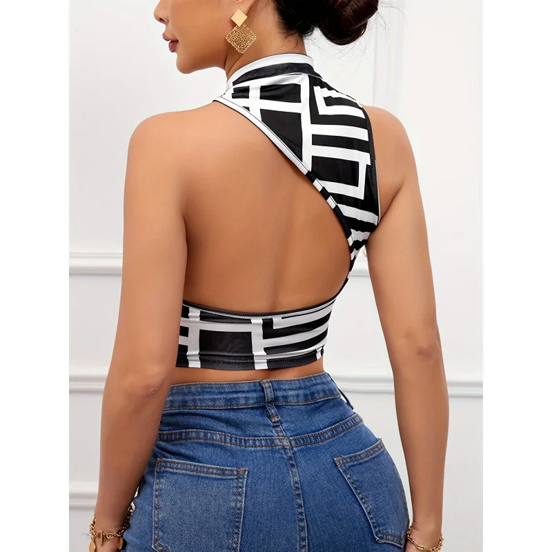 

Fashion Print High Neck Backless Women'S Vest Top