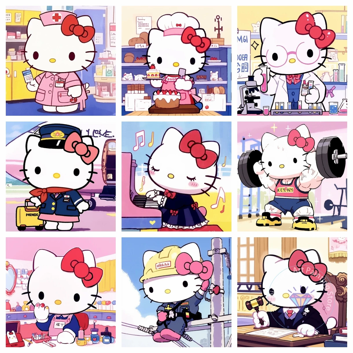 Sanrio new various occupations cute nurse scientist Hellokitty AB diamond painting mosaic 5D DIY home decoration children's gift