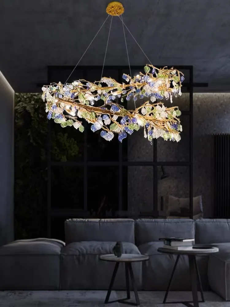 Moderne blauwe glazen kroonluchter Scandinavische kroonluchter eetkamerlamp
