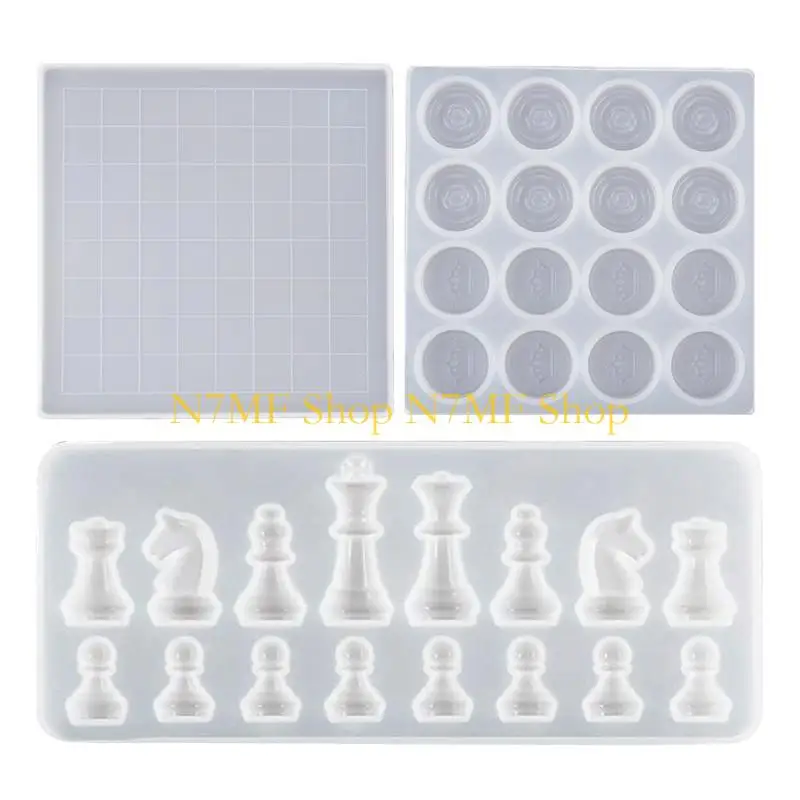 

N7MF Chess Silicone Mold International Chess Pieces Checkers Checkerboard UV Crystal Epoxy Resin Mould for DIY Crafts Tool