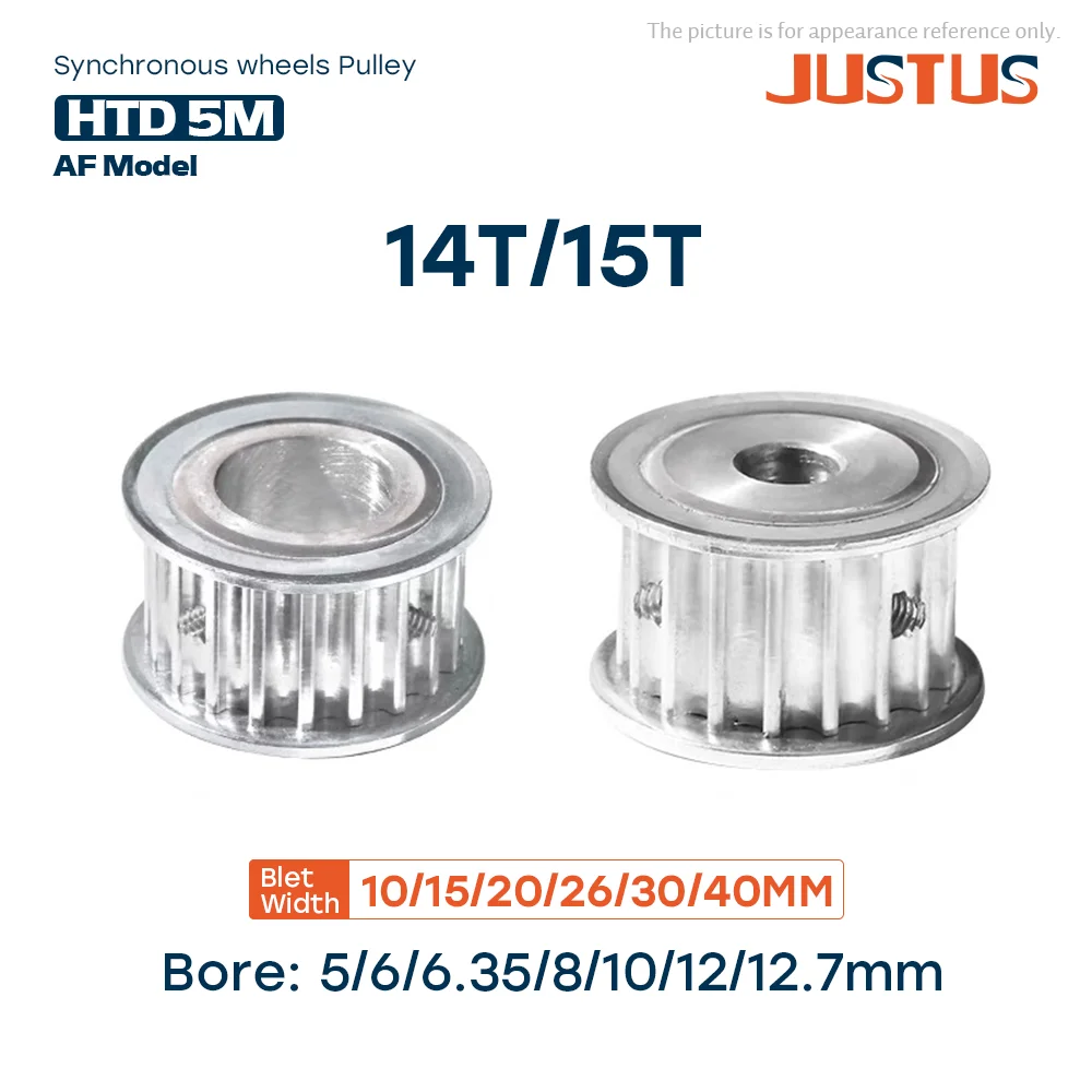 

HTD 5M AF Type 14T/15 Teeth Timing Pulley Bore 5 - 12.7mm for 10/15/20/26/30/40mm Width Belt Used In Linear Pulley 5GT