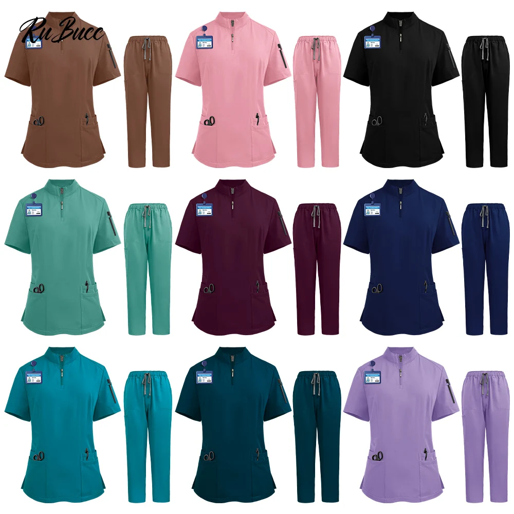 

Pharmacist Work Uniforms Scrubs Suits Pet Grooming Medical Uniforms Women Slim Short Sleeved Health Service Nursing Work Clothes
