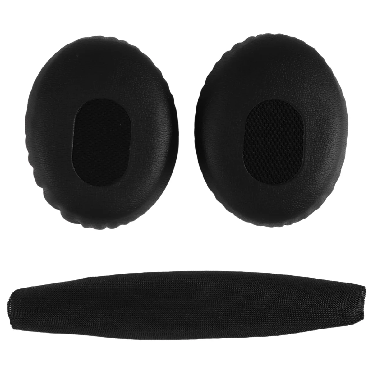 A pair of black ear cushions with head pad for Bose QC3 Quiet Comfort 3 headphones