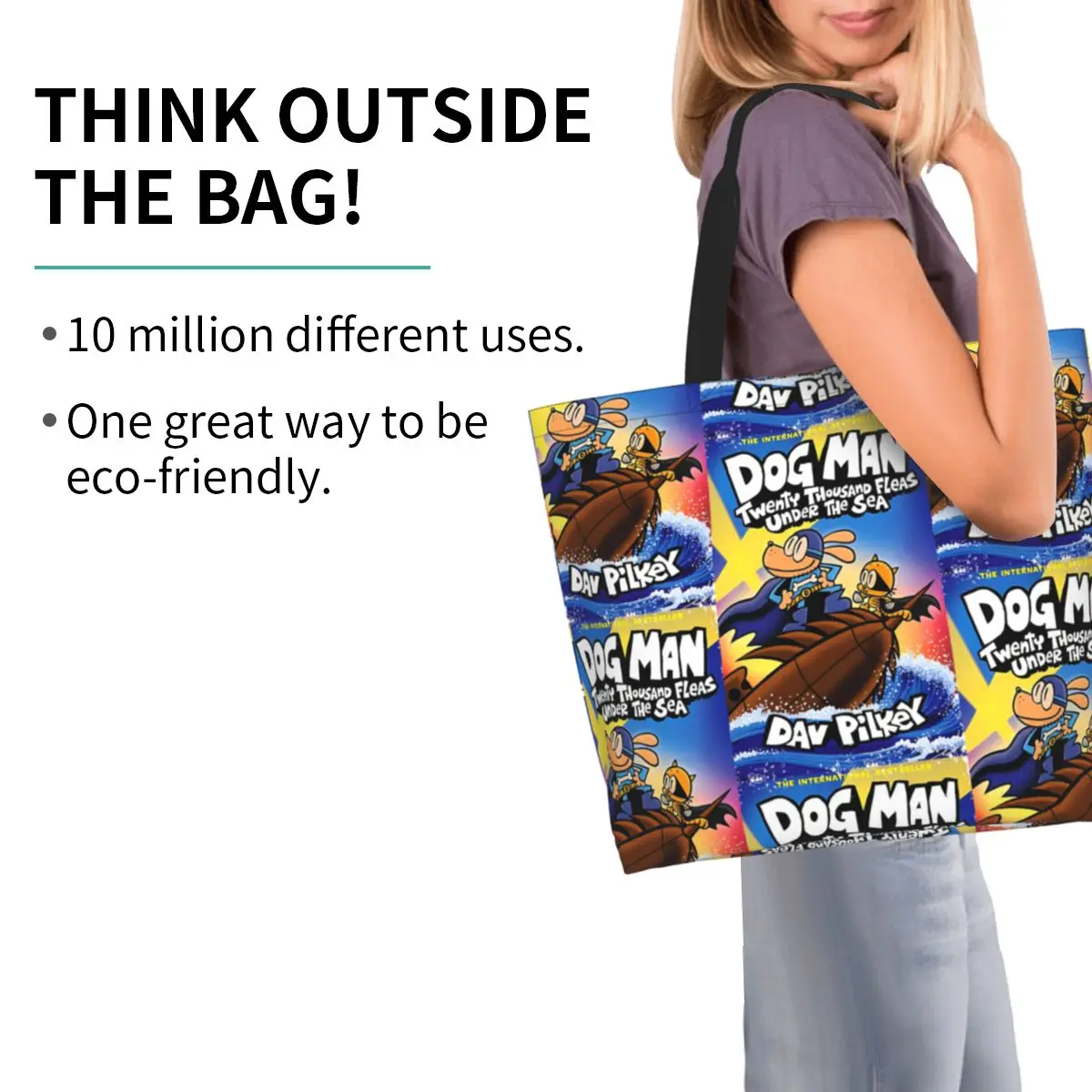 Funny Dogman Poster Animation Adventure Movie Shopping Tote Bag Canvas Shoulder Bags Shopper Grocery Handbag for Women
