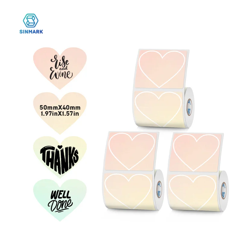 SINMARK Heart Shaped Colorful Thermal Label Paper Stickers Irregular Stickers Gift Tags Compatible Phomemo M110/M200 Printers