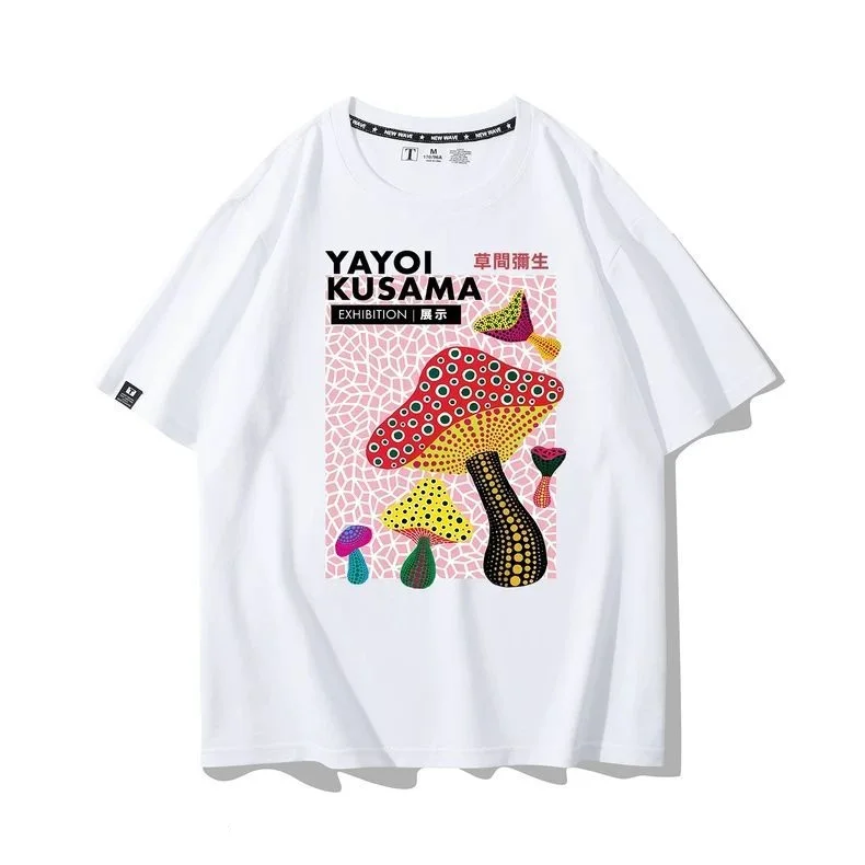 Yayoi Kusama Mushroom T shirt for Women 95% Cotton Printed Abstract Art T-shirt Loose Short Sleeves Summer Tee Streetwear Tops