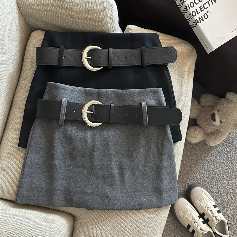 Women's Autumn Winter Solid Color Slim Suit Skirt Lady Streetwear High Waist A Line Short Skirt