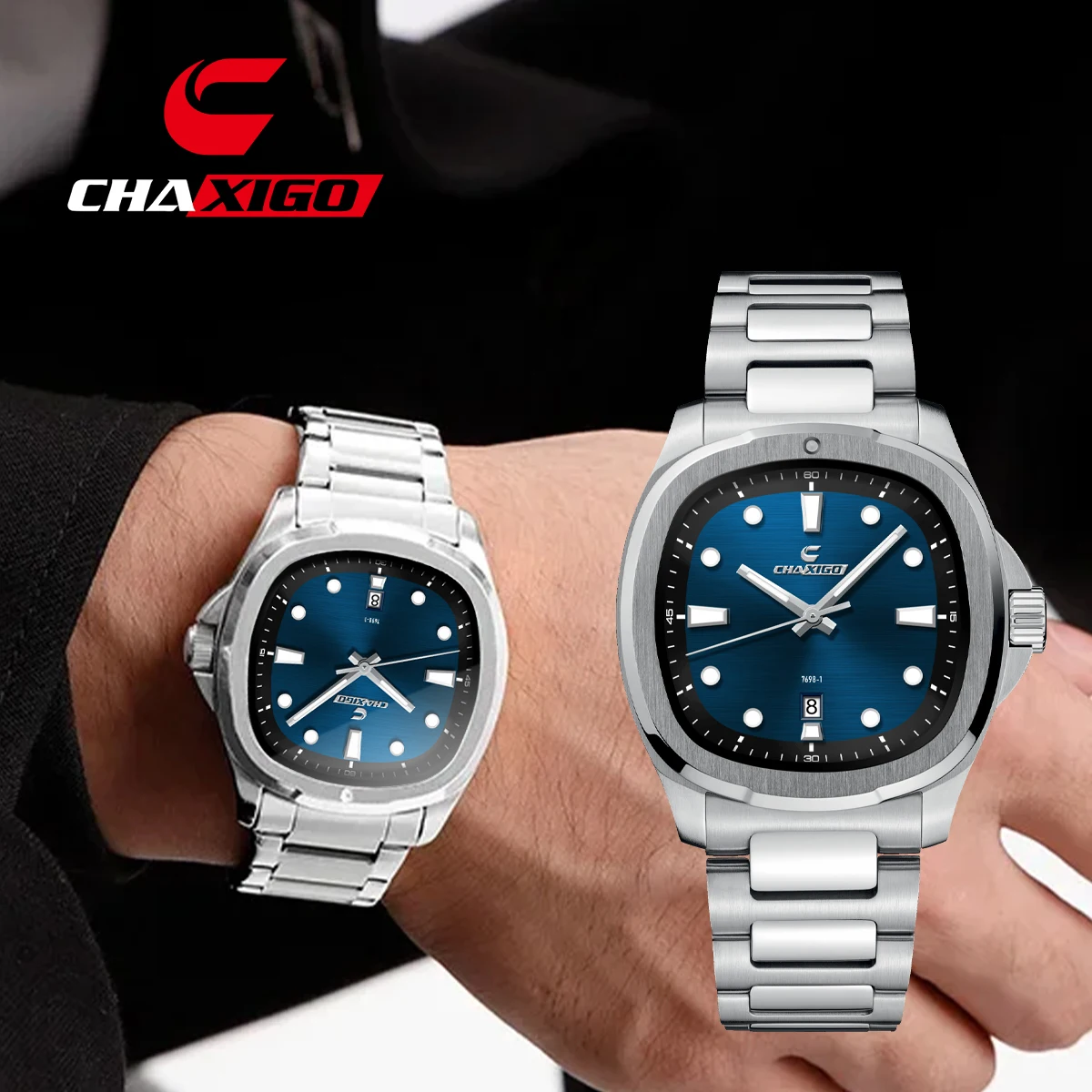 

CHAXIGO Men's Business Sport Stainless Steel Watch with 30-meter Water Resistance, Luminous Hands, Mineral Crystal Crystal