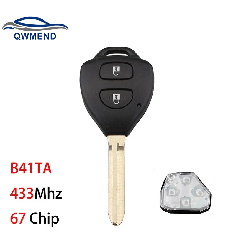 QWMEND B41TA 67 Chip Smart Car Key for Toyota Hilux 2005-2009 Yaris 2005 -2008 Car Remote Key 433Mhz 2 Buttons for Toyota Key