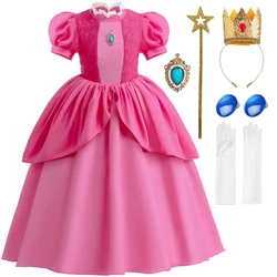 Girls' Peach Princess Dress Up Costume, Manga curta, Dia das Bruxas, Natal, Carnaval, Birthday Party Outfit, Roupa infantil