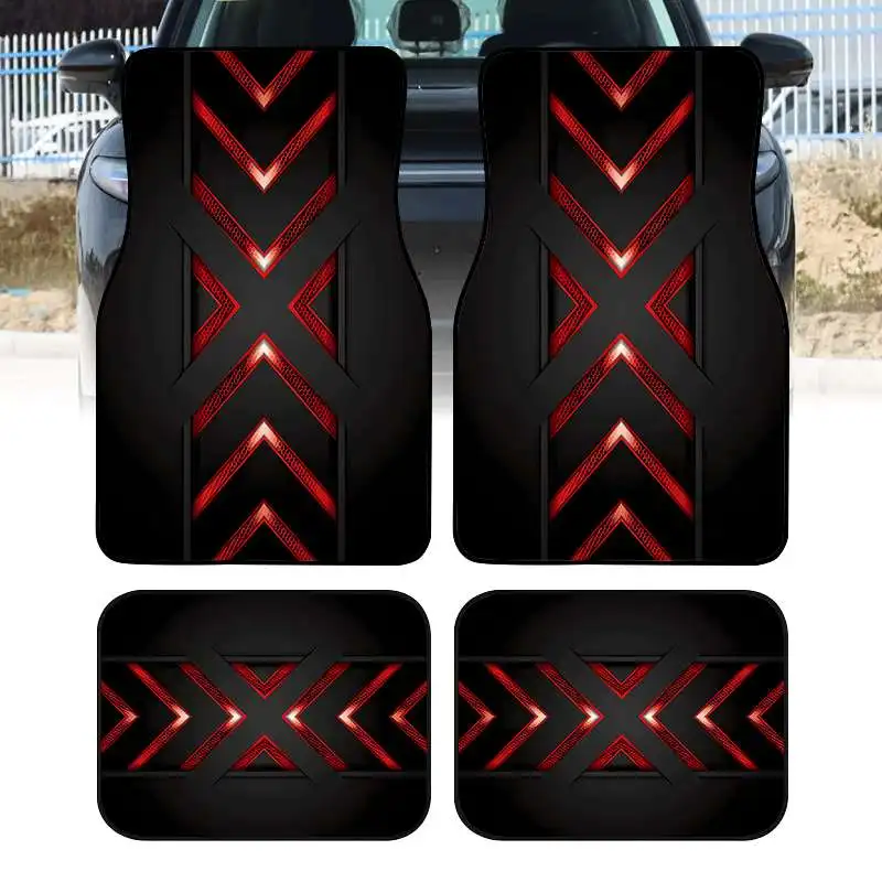 2pcs/4pcs Black And Red Cool Car Floor Mats, Suitable For Sedans, Trucks, And SUVs, Make An Ideal Gift Choice. These Durable Flo
