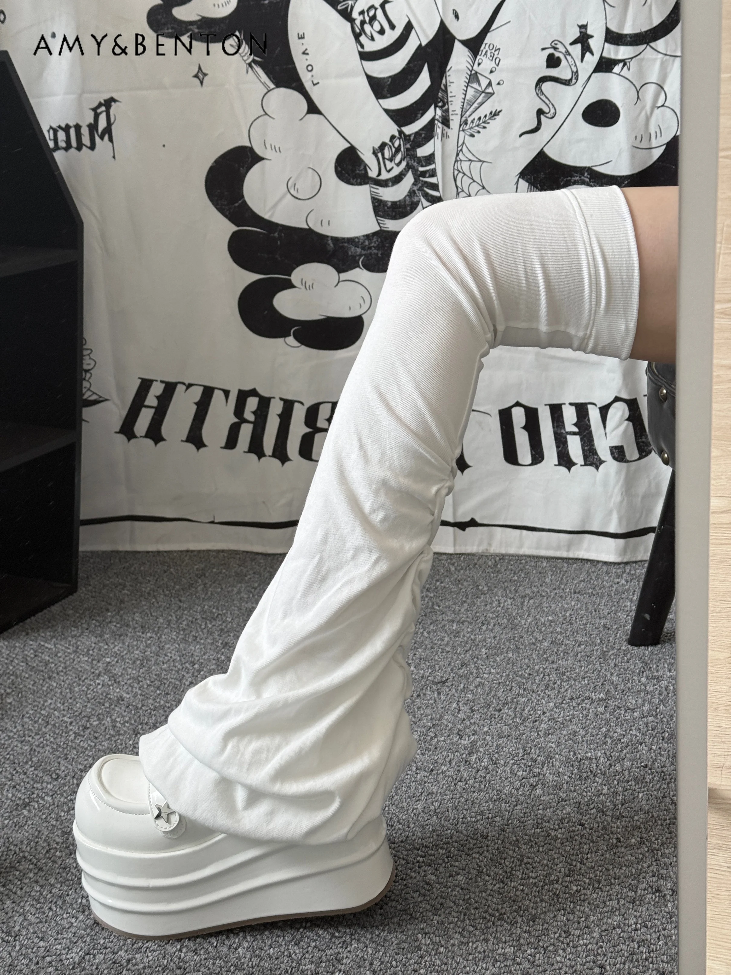 Japanese Subculture Pleated Leg Warmers Original Mine Series Solid Color Versatile Hot Girl Y2K High Leg Socks Gothic Legwarmers