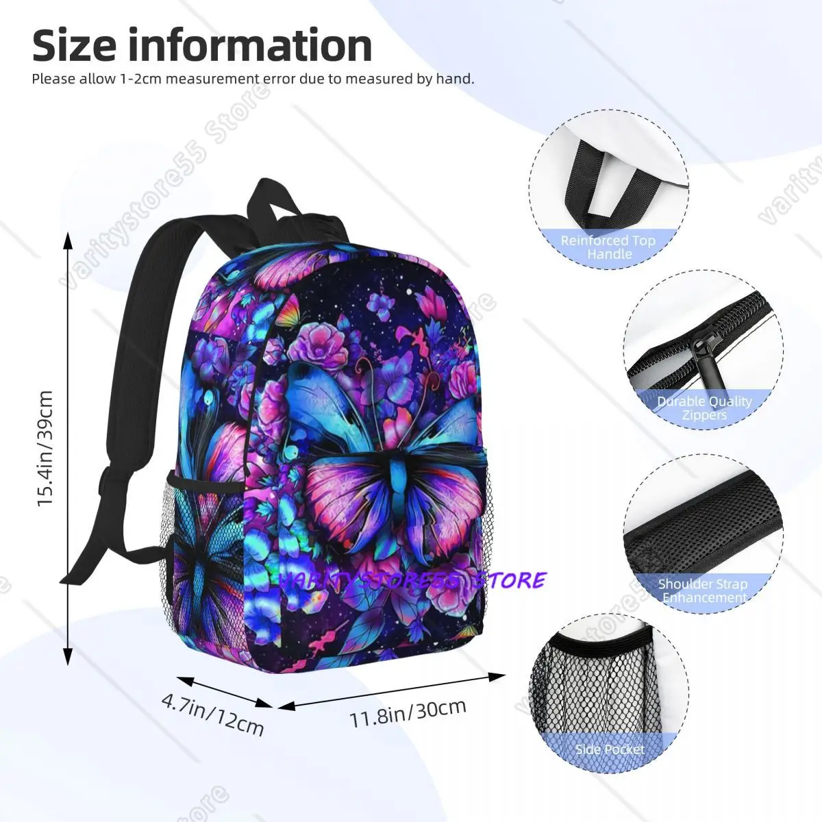 Colorful Bright Butterfly Backpack Hot Sale Daypack Large Capacity Boy Girls BookBag Shoulder Bags for Men Women Kids School Bag