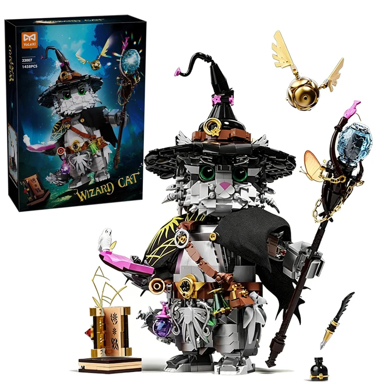 

1458PCS Or 1128PCS Creative Wizard Cat Magic Cat Building Blocks Exquisite Collectibles Construction Bricks Toy Gift