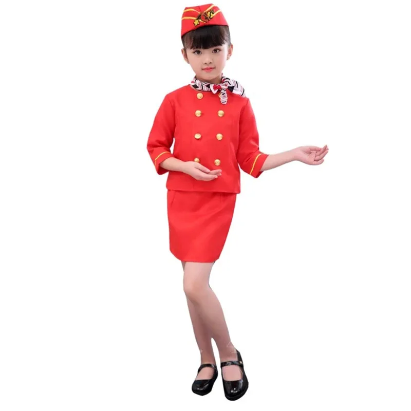 Costume cosplay da pilota per bambini, assistente di volo, per Halloween, regalo per feste in maschera, set di abbigliamento per hostess dell'aeronautica
