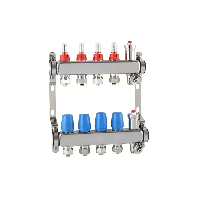 Heating stainless steel manifold kit with radiant floor, including flow meter, adapter for 3/4 