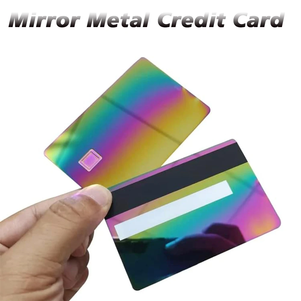 Mirror Metal Credit Card 4442 Small Chip with Magnetic Strip Credit Card DIY Laser Etching Stainless Steel Top Bussiness Card