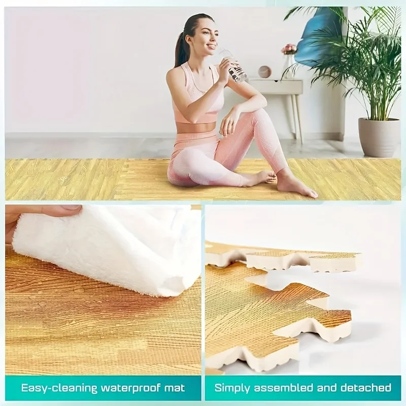 High-Quality Imitation Wood Grain Foam Interlocking Mats, Thickened,Anti-Fall EVA Material,Moisture-Proof, Cooling, Washable