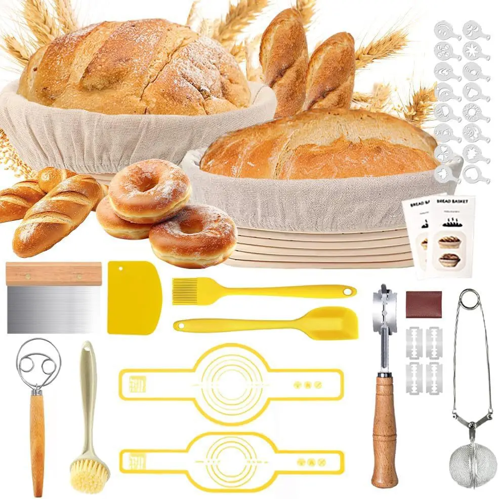 

Bohemian Bread Proofing Basket Set Oval Rattan Sourdough Fermentation Basket Kitchen Baing Tools for Baking Lovers Gifts