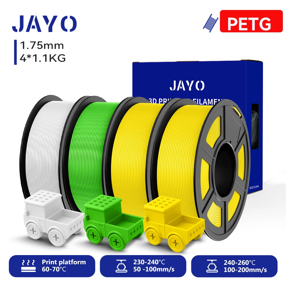 JAYO 4 Rollen 3D PETG/PETG klares Druckerfilament 1,75 mm, ordentlich gewickelt, ungiftige 3D-Druckmaterialien für 99 % FDM-3D-Drucker und -Stifte