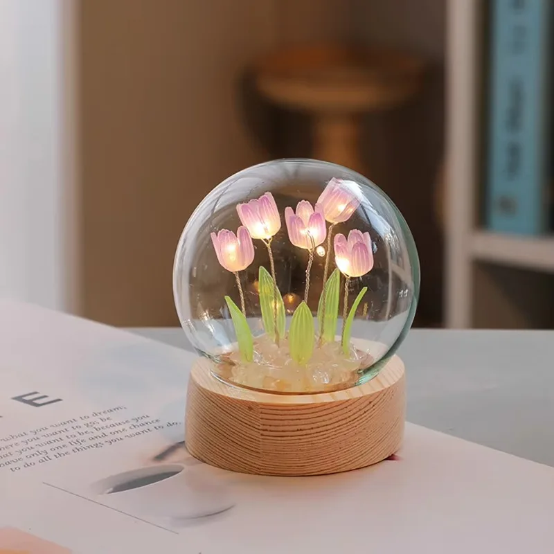 DIY Tulip Night Light Cute Bedroom Decoration Flower Lantern Valentine's Day Gift for Girlfriend Homemade Materials Handmade image 6